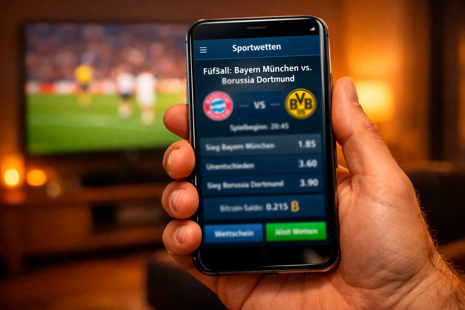 Smartphone mit einer Sportwetten-App und Live-Quoten auf dem Bildschirm